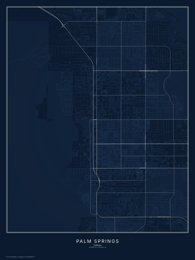Palm Springs map poster, midnight style