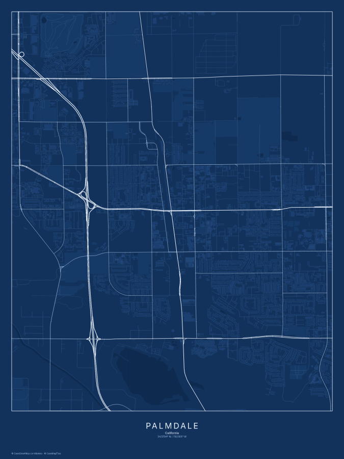 Palmdale map poster, blueprint style