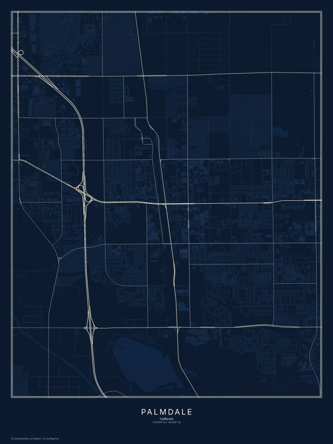 Palmdale map poster, midnight style