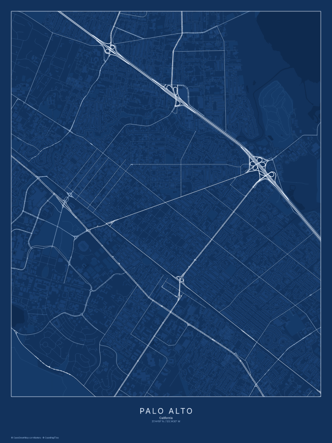 Palo Alto map poster, blueprint style
