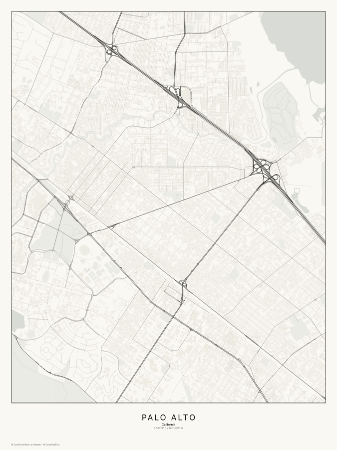 Palo Alto map poster, classic style