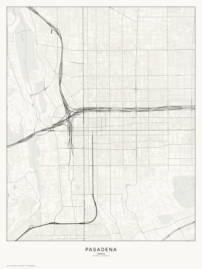 Pasadena map poster, classic style