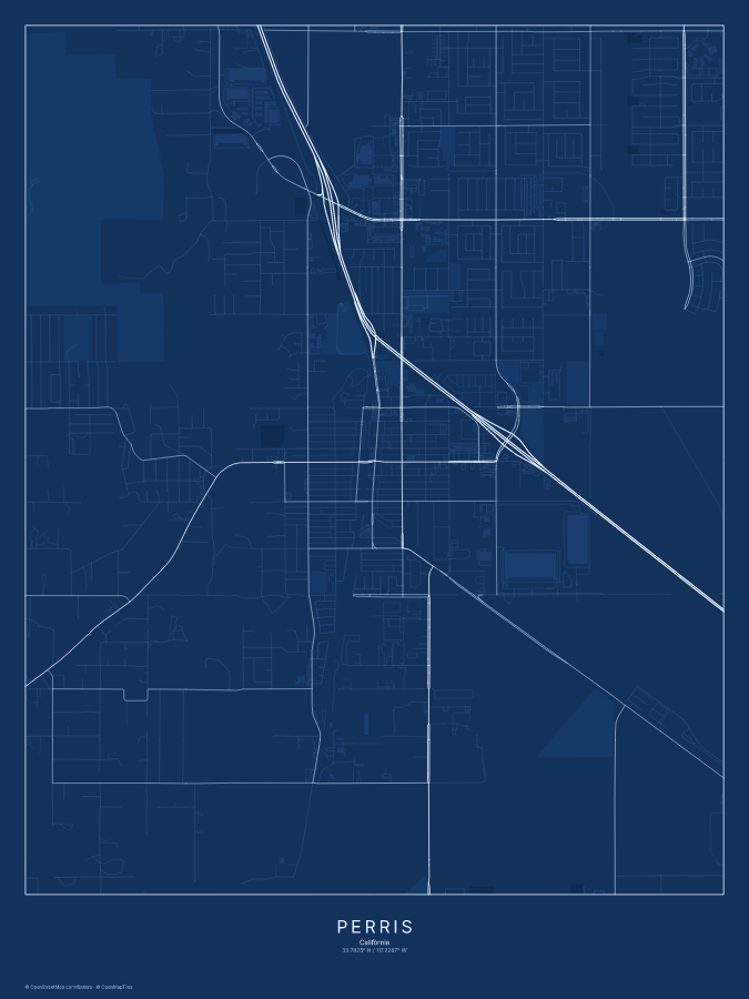 Perris map poster, blueprint style