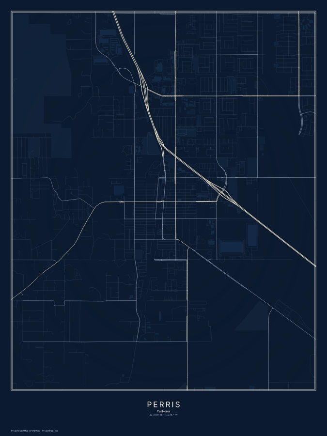 Perris map poster, midnight style