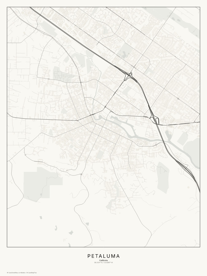 Petaluma map poster, classic style