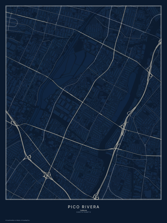 Pico Rivera map poster, midnight style