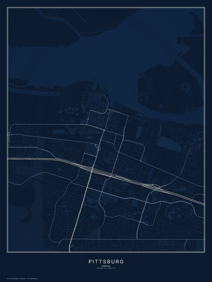 Pittsburg map poster, midnight style
