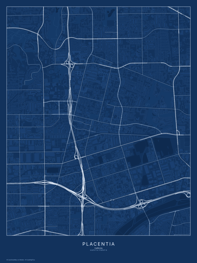 Placentia map poster, blueprint style