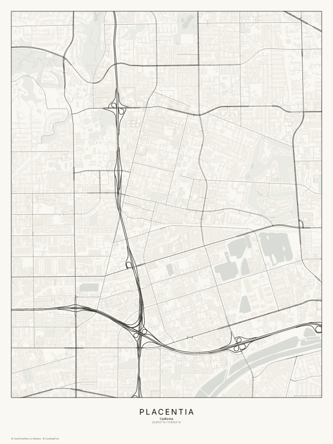Placentia map poster, classic style