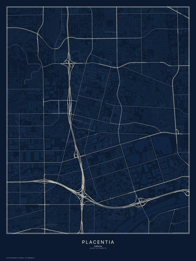 Placentia map poster, midnight style
