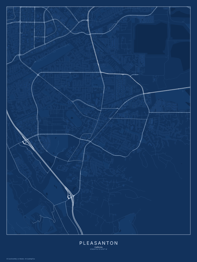 Pleasanton map poster, blueprint style