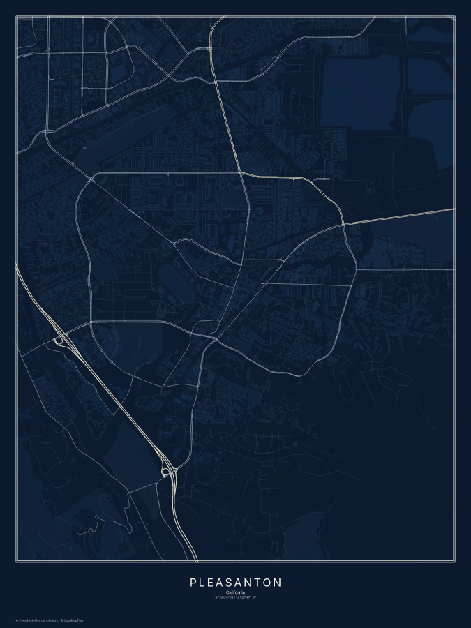 Pleasanton map poster, midnight style