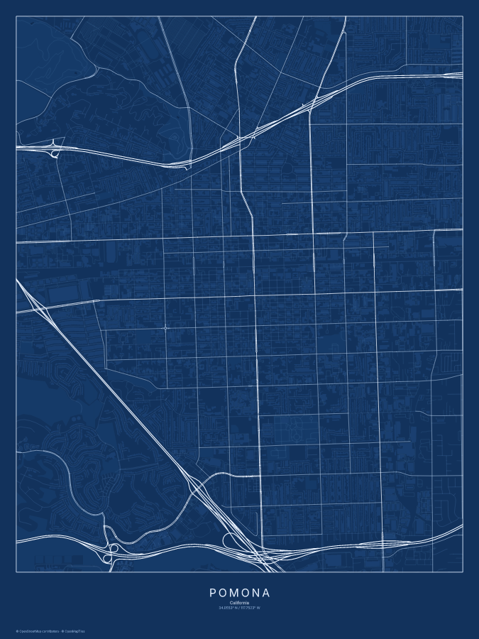 Pomona map poster, blueprint style