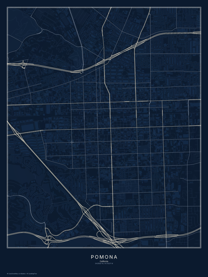 Pomona map poster, midnight style