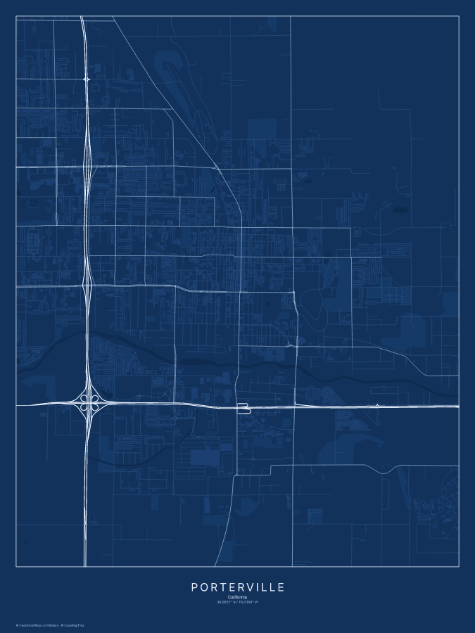 Porterville map poster, blueprint style