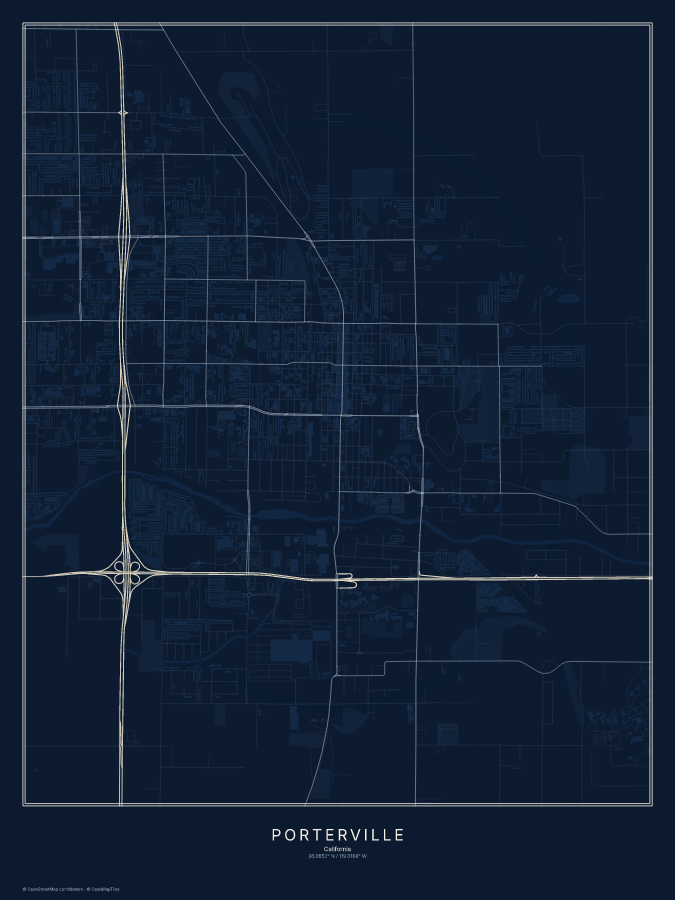 Porterville map poster, midnight style