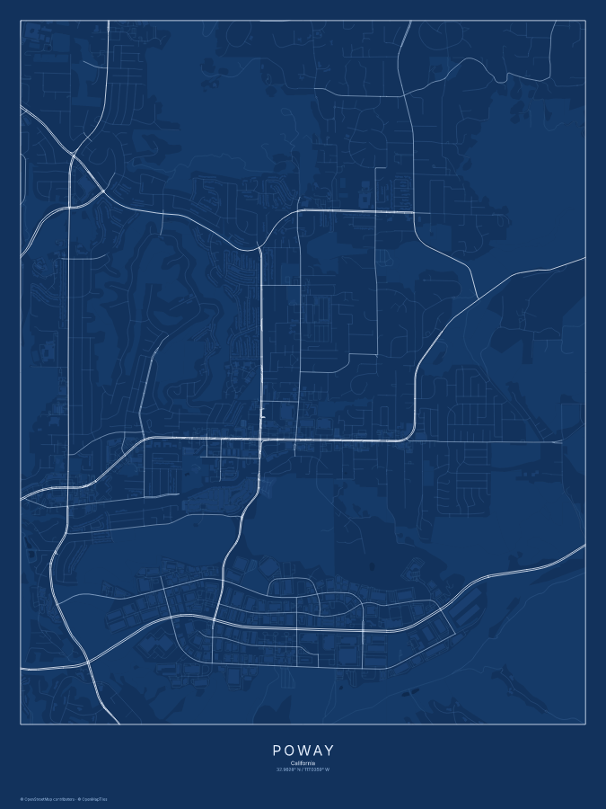 Poway map poster, blueprint style