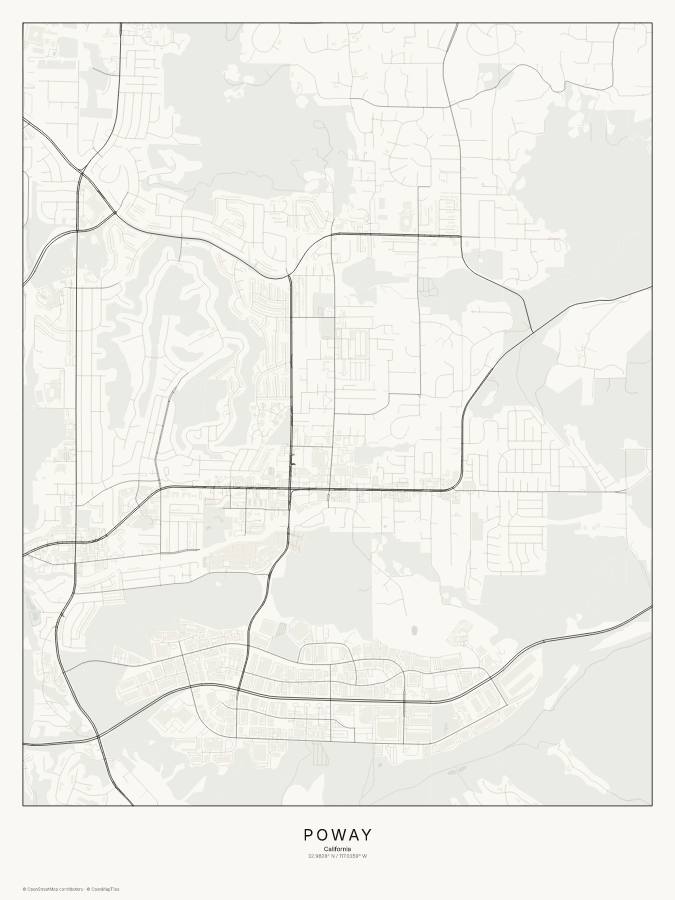 Poway map poster, classic style