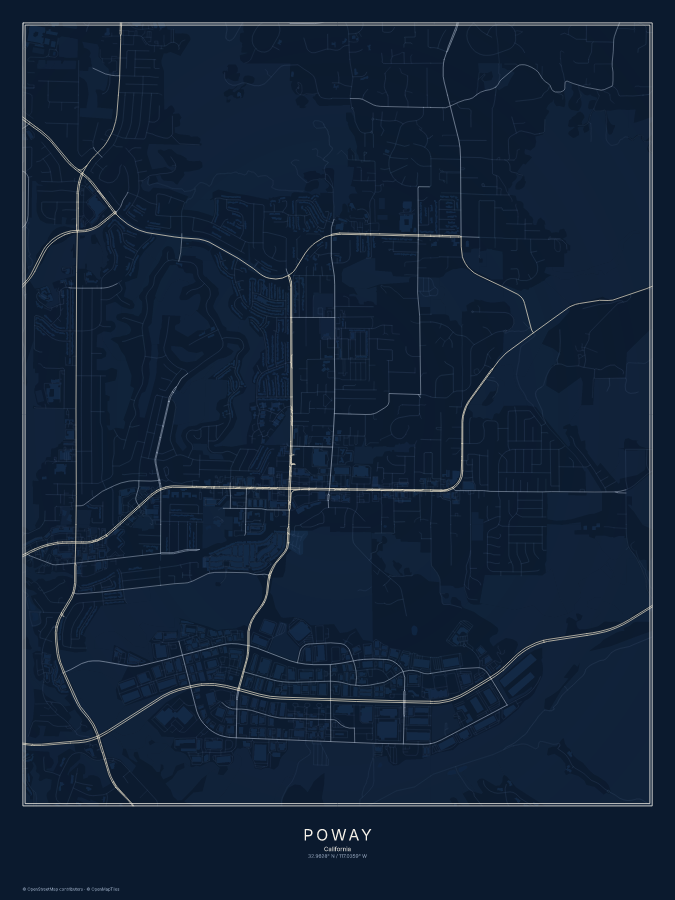 Poway map poster, midnight style
