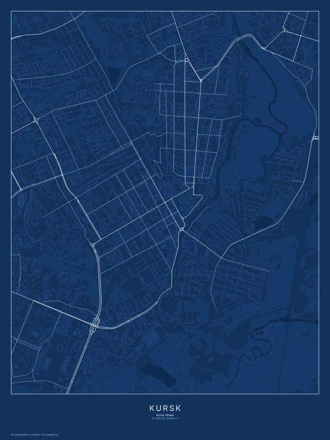 Kursk map poster, blueprint style