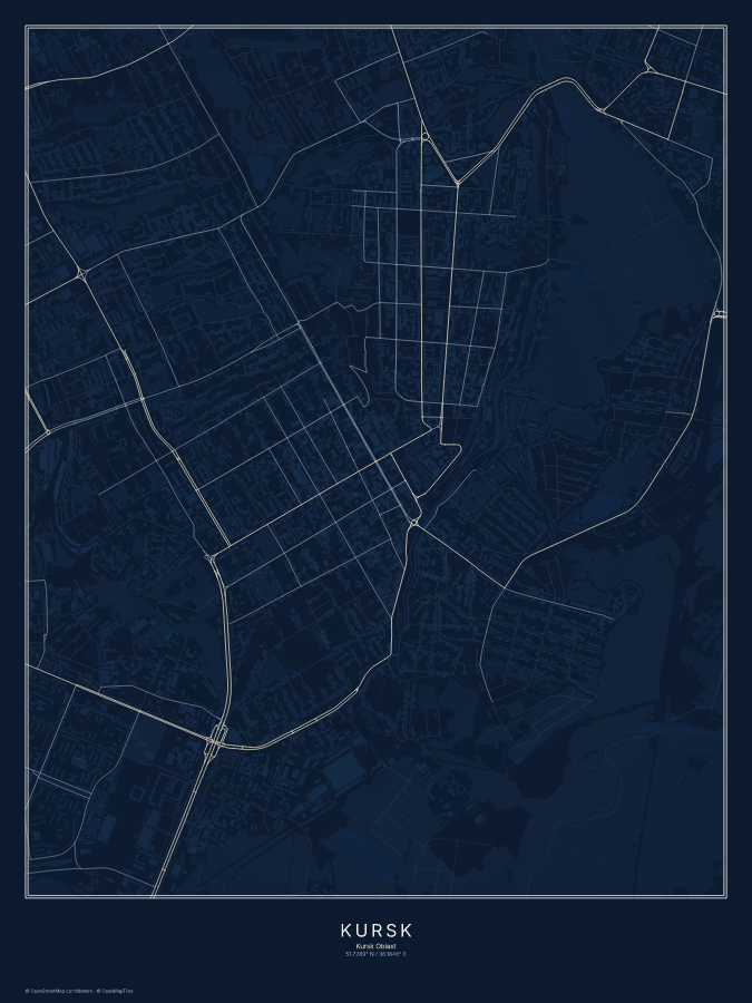 Kursk map poster, midnight style