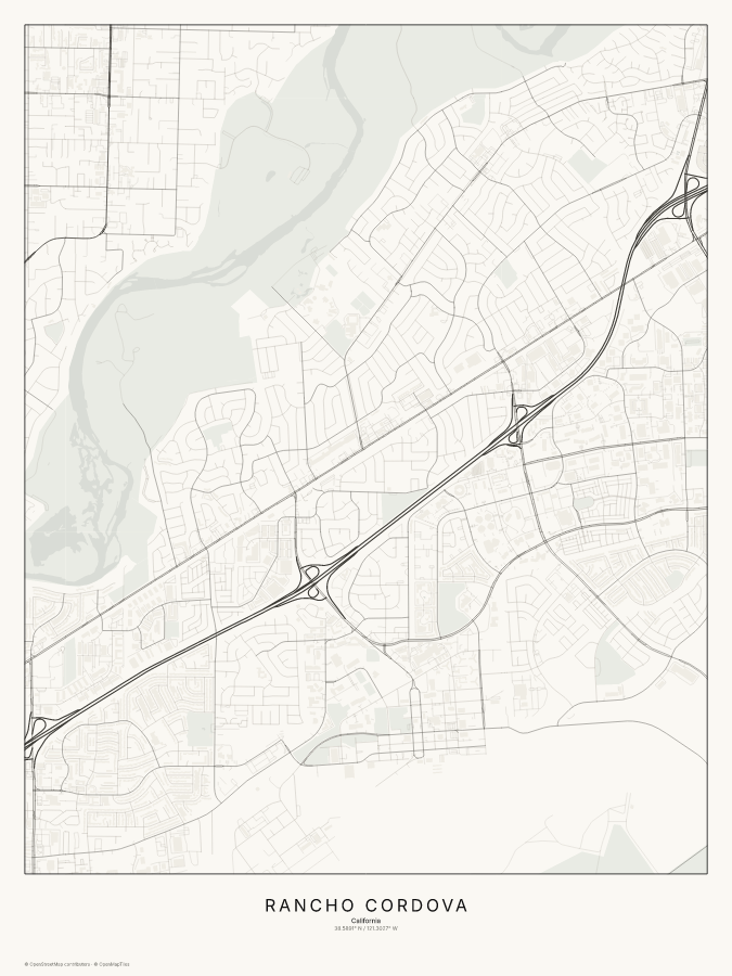 Rancho Cordova map poster, classic style