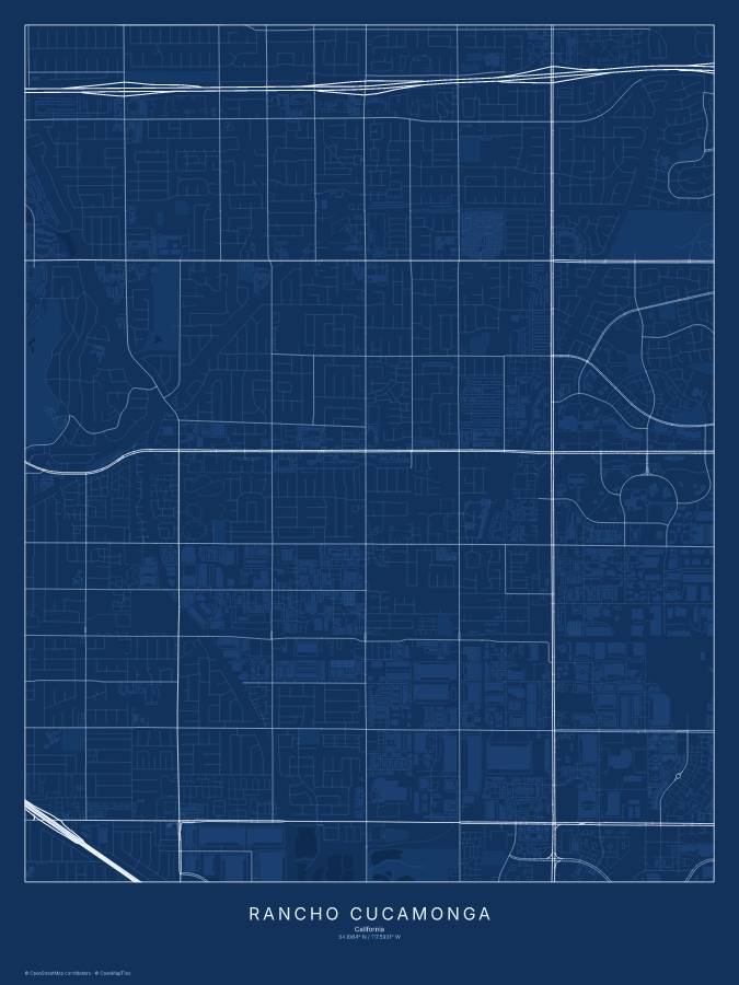 Rancho Cucamonga map poster, blueprint style