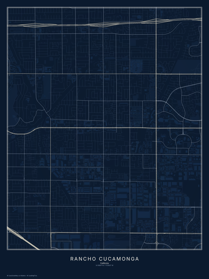 Rancho Cucamonga map poster, midnight style