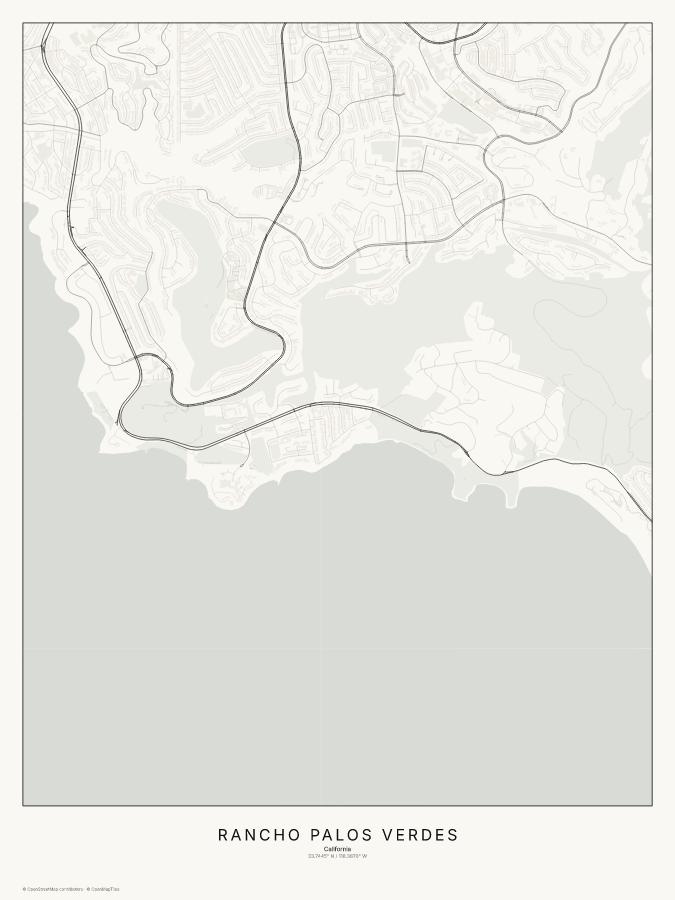 Rancho Palos Verdes map poster, classic style
