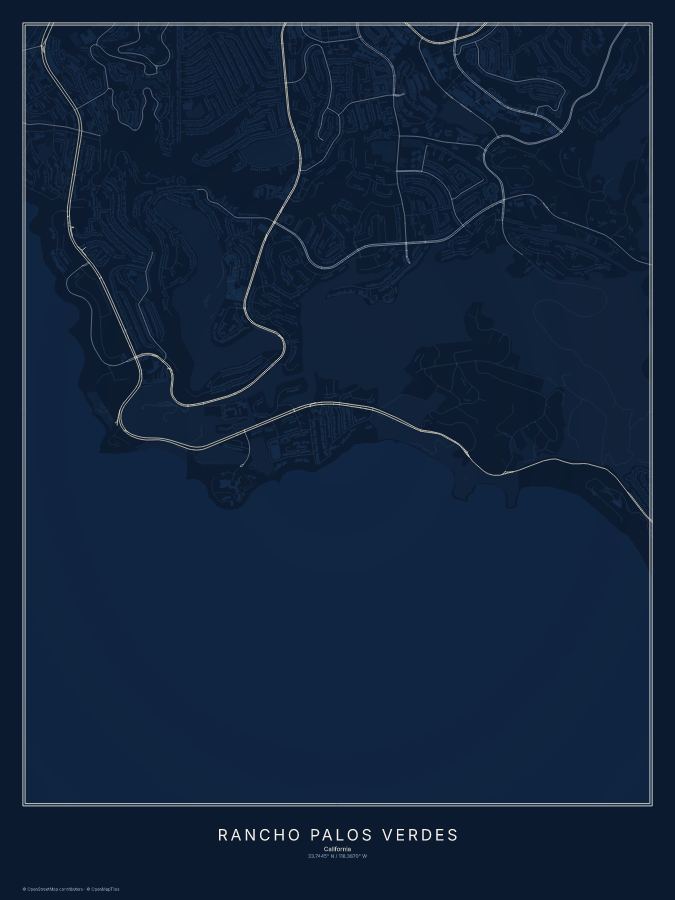 Rancho Palos Verdes map poster, midnight style