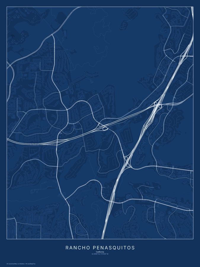 Rancho Penasquitos map poster, blueprint style