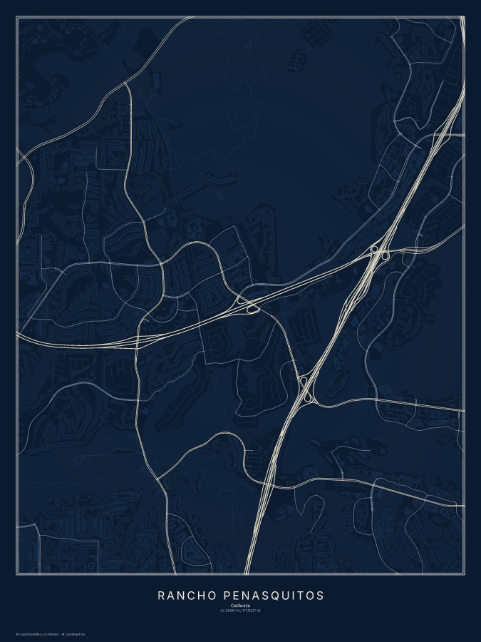 Rancho Penasquitos map poster, midnight style