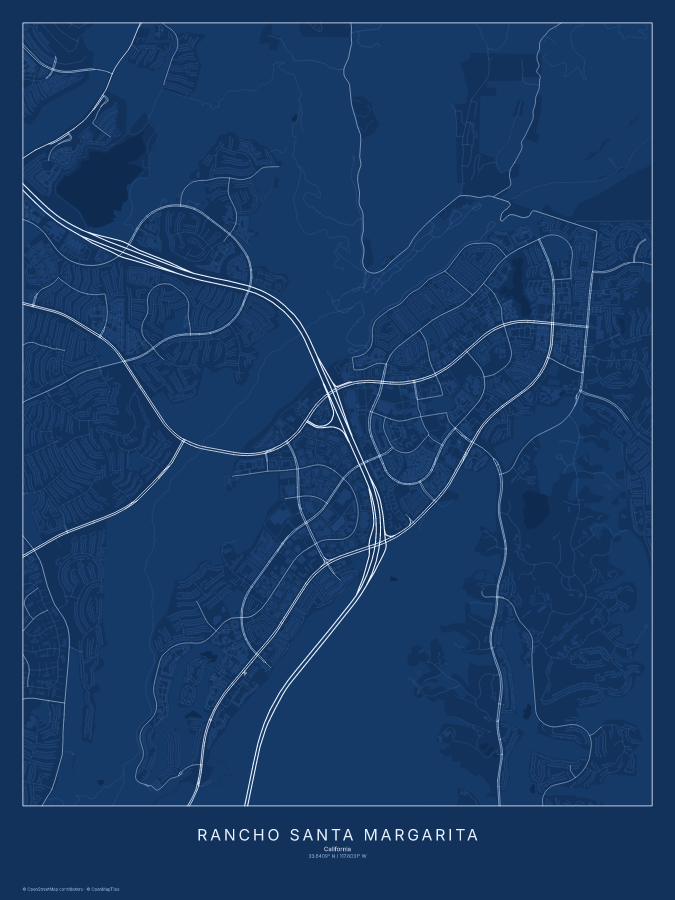 Rancho Santa Margarita map poster, blueprint style