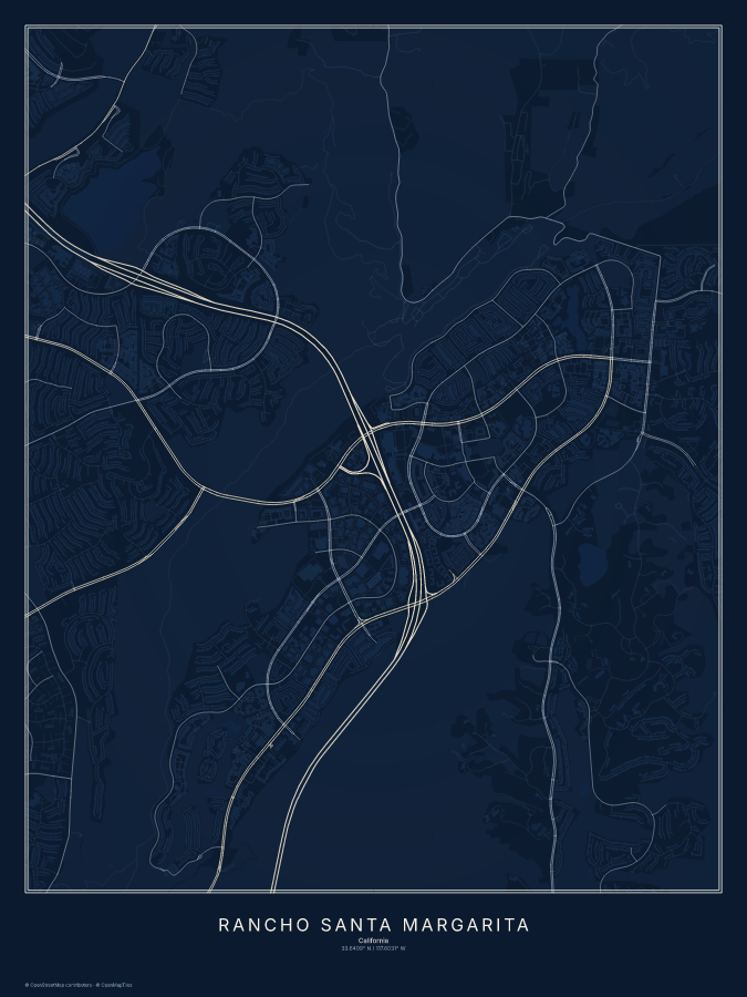 Rancho Santa Margarita map poster, midnight style