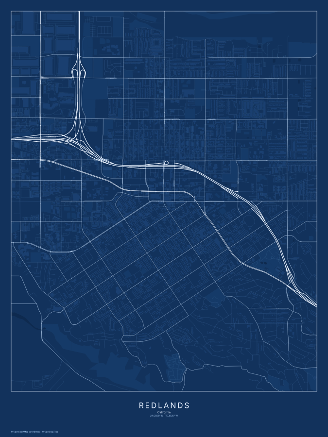 Redlands map poster, blueprint style