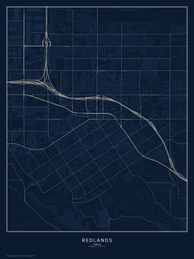 Redlands map poster, midnight style