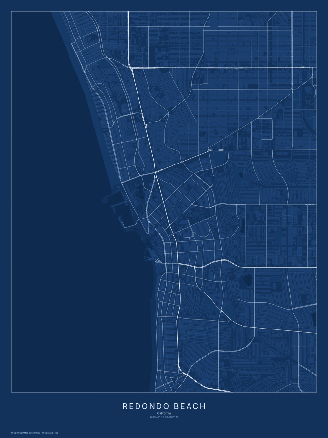Redondo Beach map poster, blueprint style