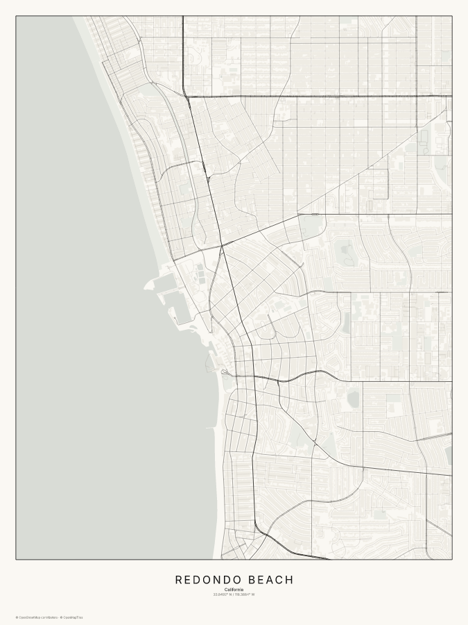 Redondo Beach map poster, classic style