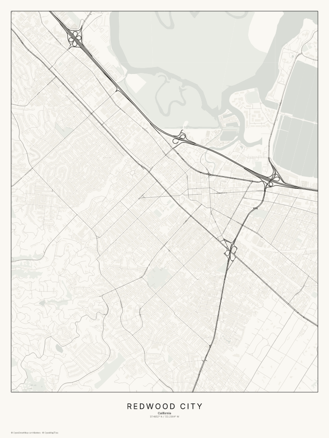 Redwood City map poster, classic style