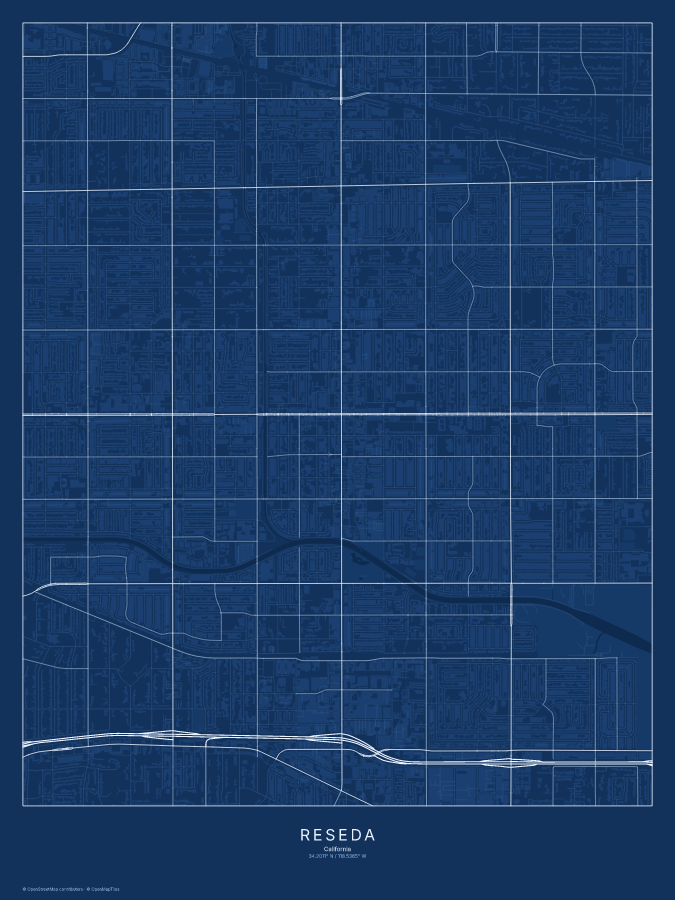 Reseda map poster, blueprint style