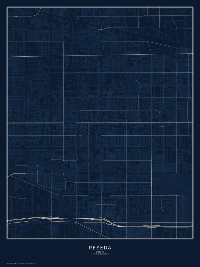 Reseda map poster, midnight style