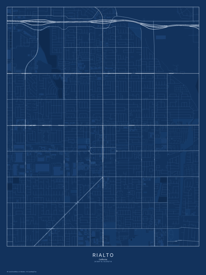 Rialto map poster, blueprint style