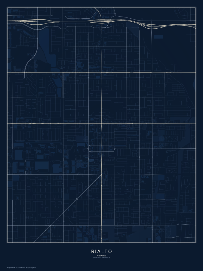 Rialto map poster, midnight style