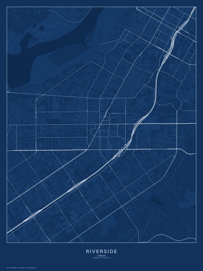 Riverside map poster, blueprint style