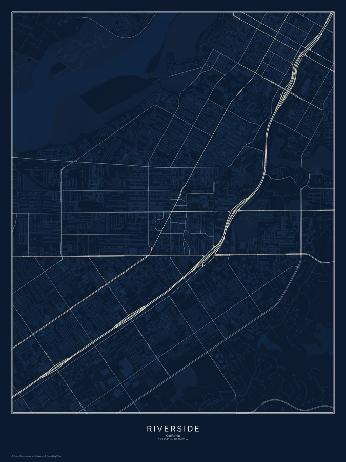 Riverside map poster, midnight style