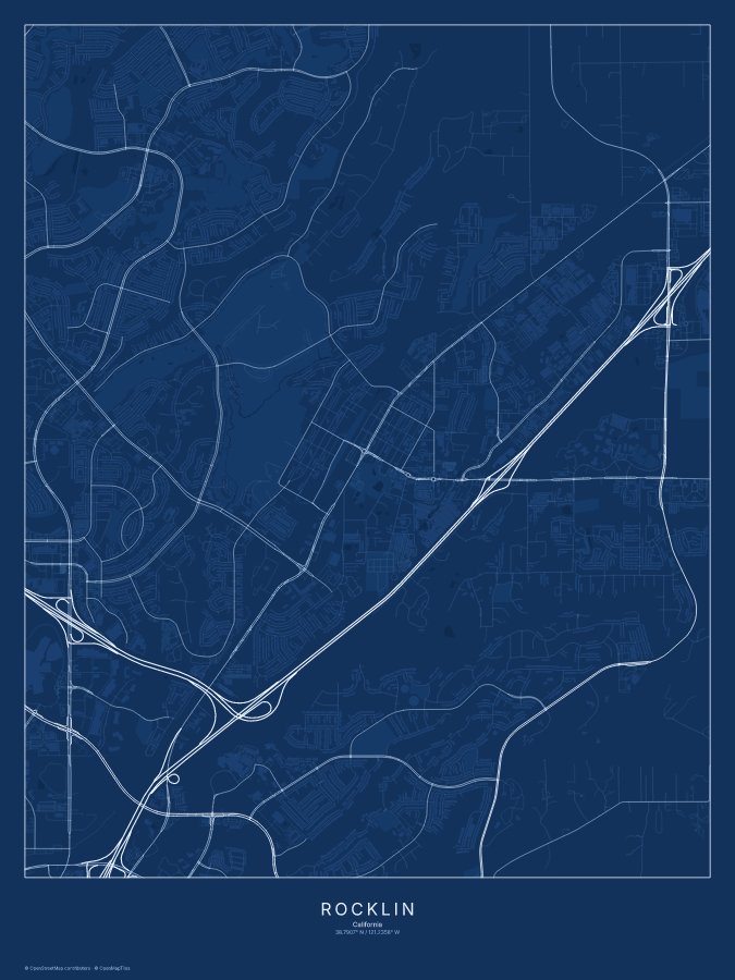 Rocklin map poster, blueprint style