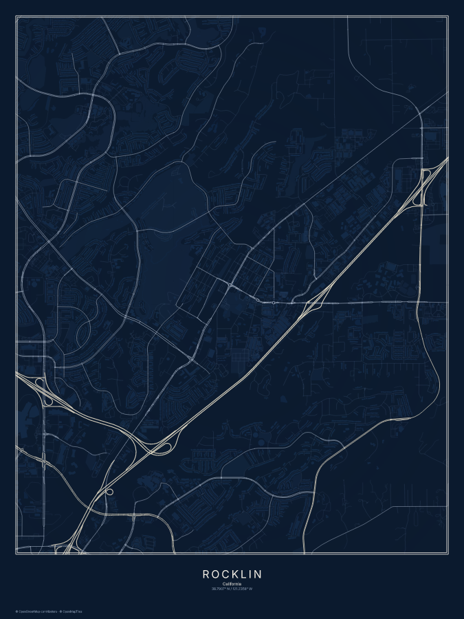 Rocklin map poster, midnight style
