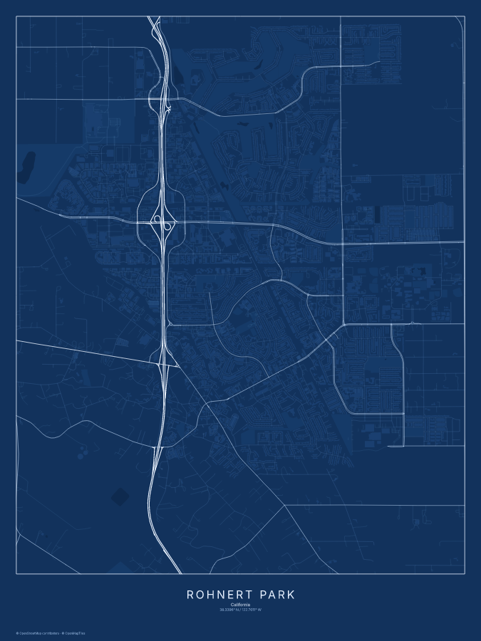 Rohnert Park map poster, blueprint style