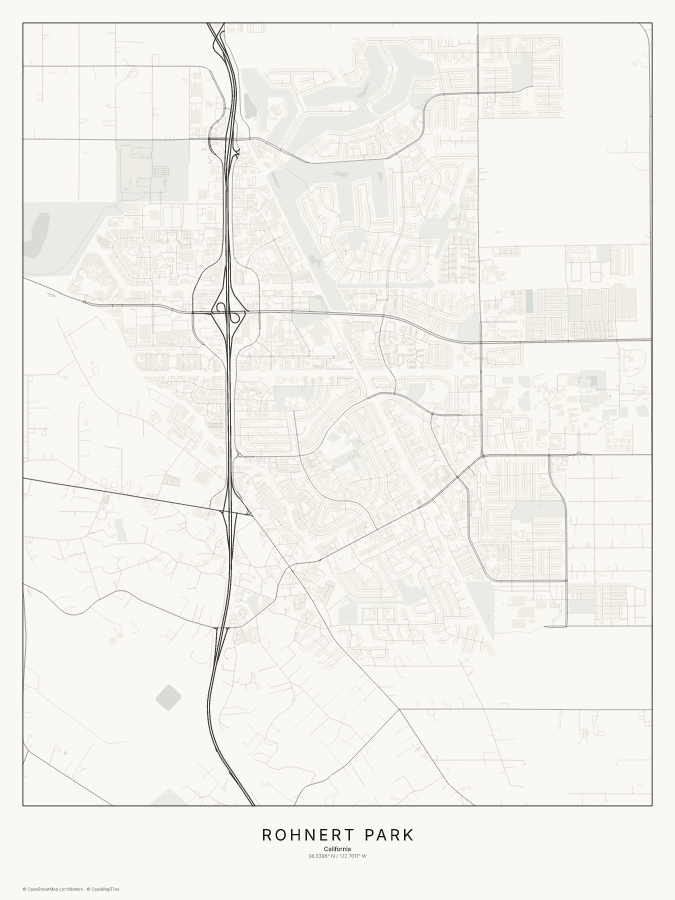 Rohnert Park map poster, classic style