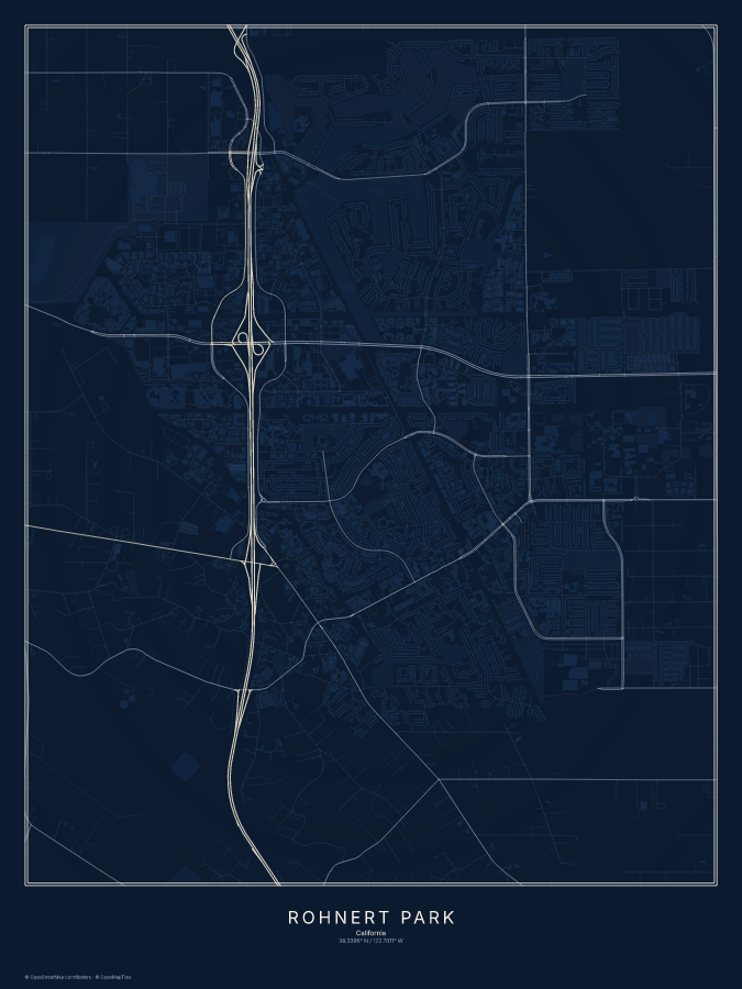 Rohnert Park map poster, midnight style